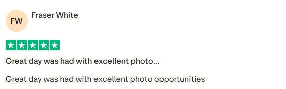 Screenshot of a Trustpilot review by Fraser describing the event as a great day with excellent photo opportunities.