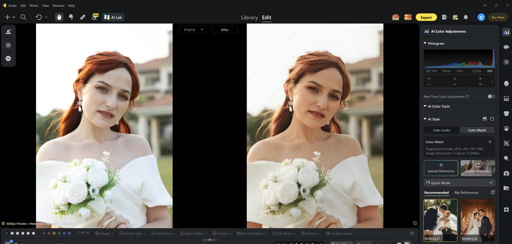 Before and After AI Colour Match