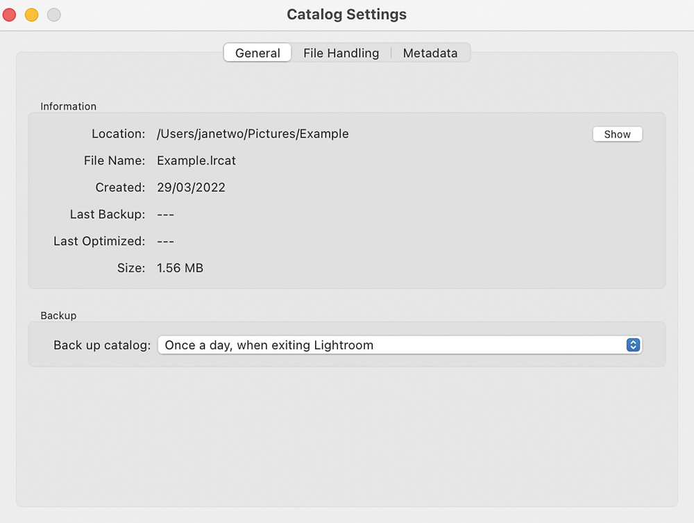 Lightroom catalogue management